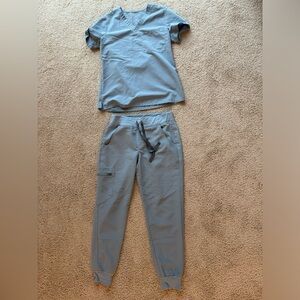 Figs Dusty Blue scrubs - Catarina top and Zamora jogger